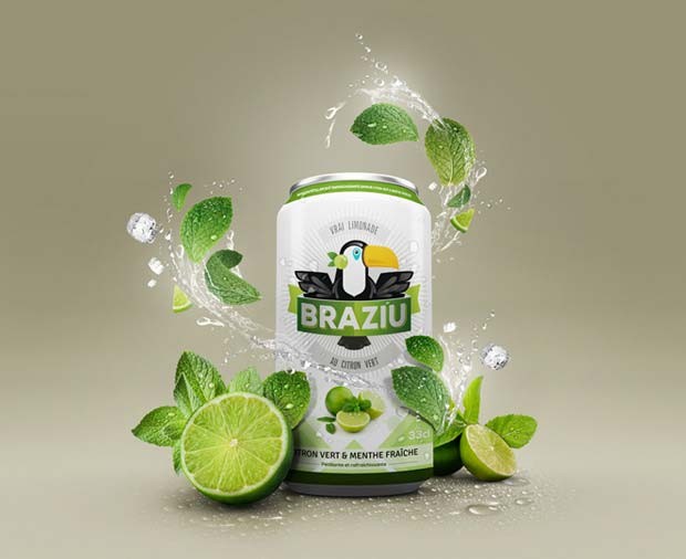 Canette Braziu, citron vert et menthe fraîche — habillage packaging