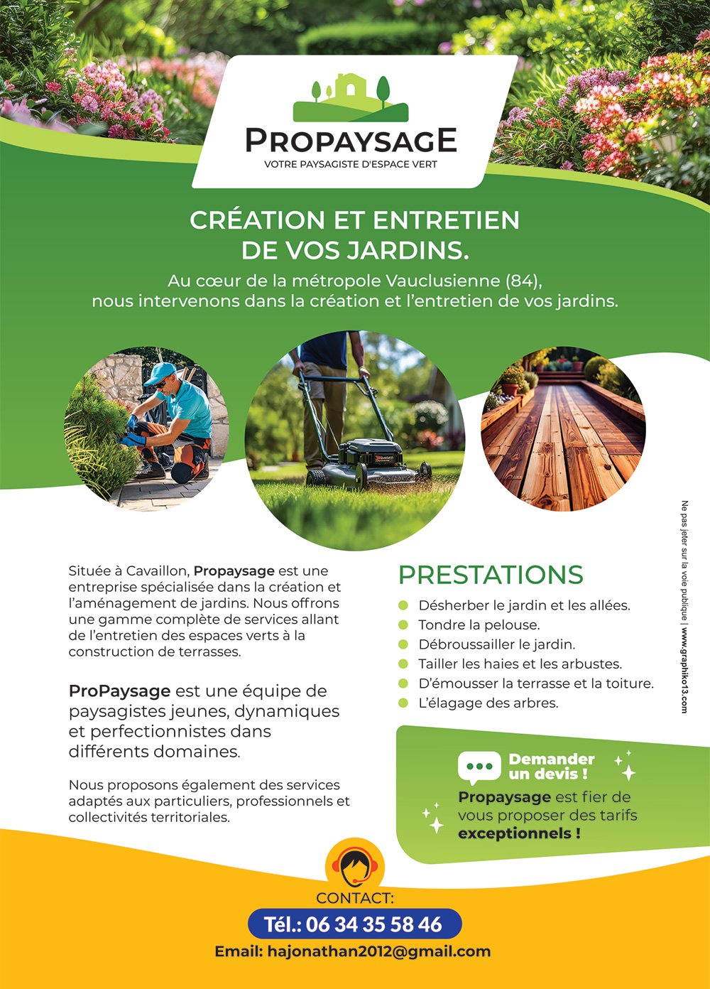 Flyer Propaysage, création et entretien de jardins